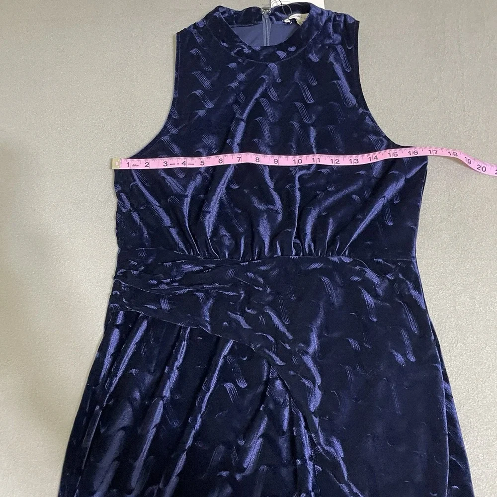 Women's Psychedelic Blue Velvet Lace Mini‎ Dress Halter Neck Slit L HOCO Formal